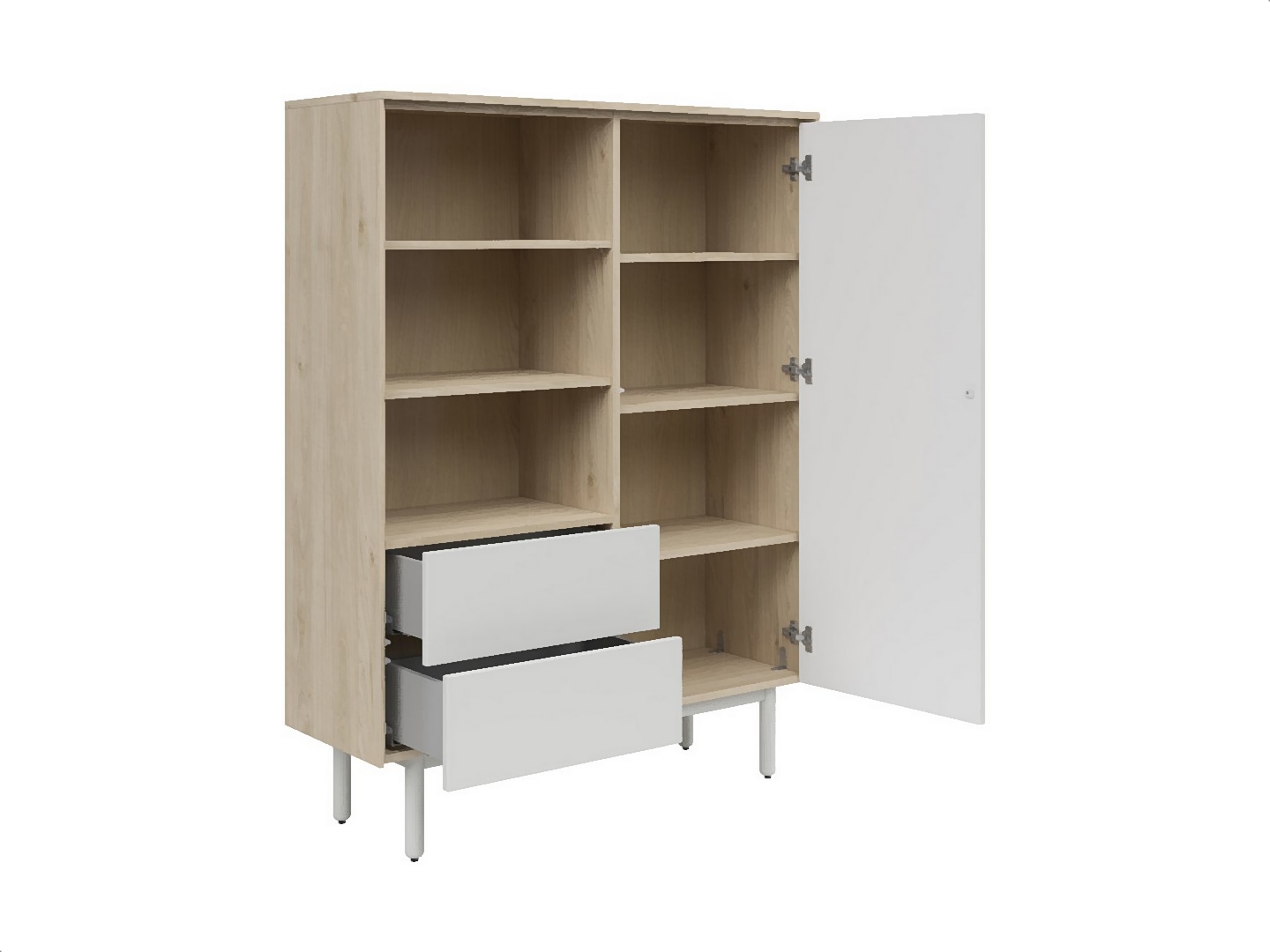 BRW - Regał Ema 105 cm z drzwiami 2 szufladami i polkami orzech jackson hickory jasny szary - Regał Ema