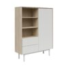BRW - Regał Ema 105 cm z drzwiami 2 szufladami i polkami orzech jackson hickory jasny szary - (1) Regał Ema