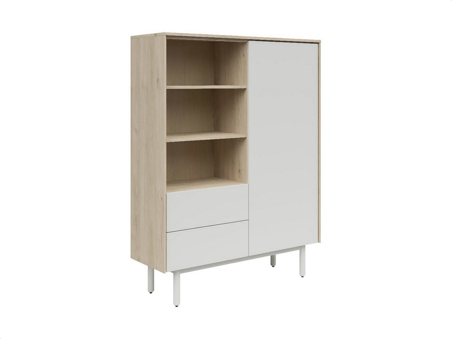 BRW - Regał Ema 105 cm z drzwiami 2 szufladami i polkami orzech jackson hickory jasny szary - (1) Regał Ema