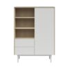 BRW - Regał Ema 105 cm z drzwiami 2 szufladami i polkami orzech jackson hickory jasny szary - (2) Regał Ema