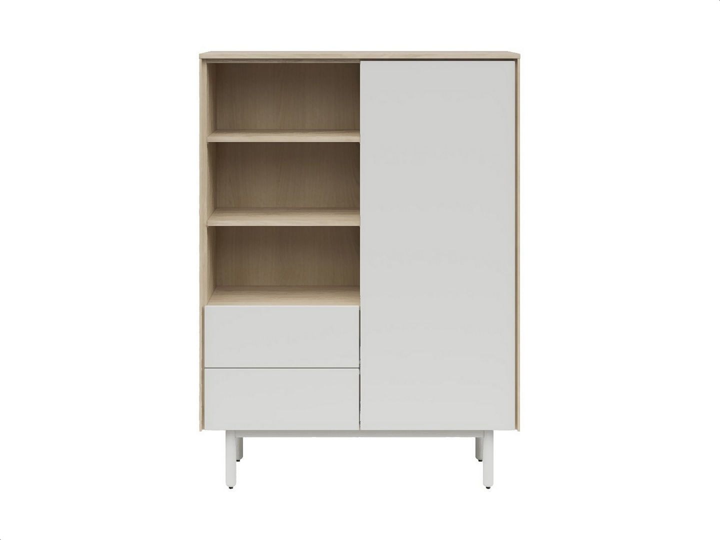 BRW - Regał Ema 105 cm z drzwiami 2 szufladami i polkami orzech jackson hickory jasny szary - (2) Regał Ema