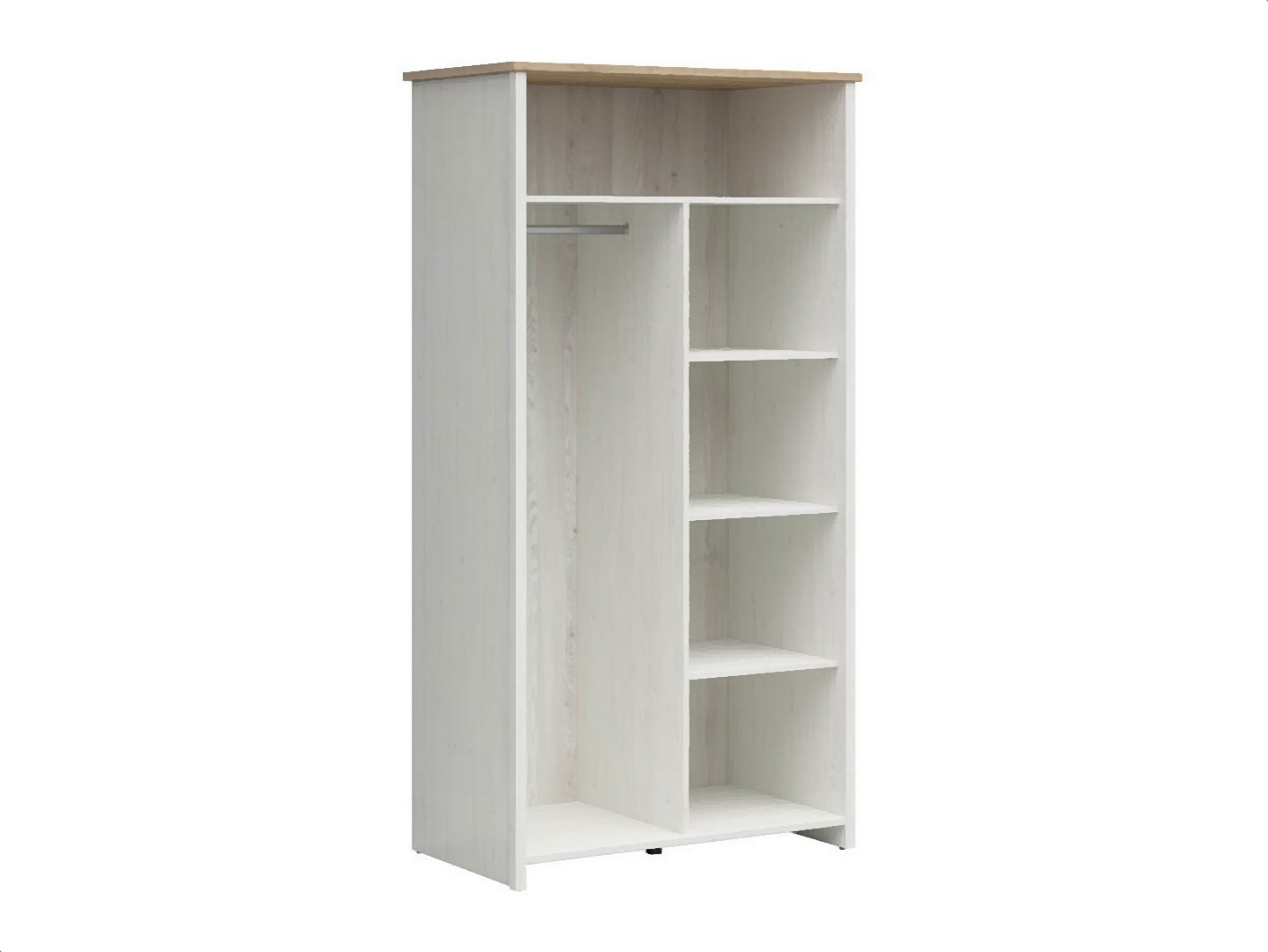 BRW - Szafa dwudrzwiowa Loksa - 101cm - sosna andersen biała - dąb grandson - (3) Szafa dwudrzwiowa Loksa