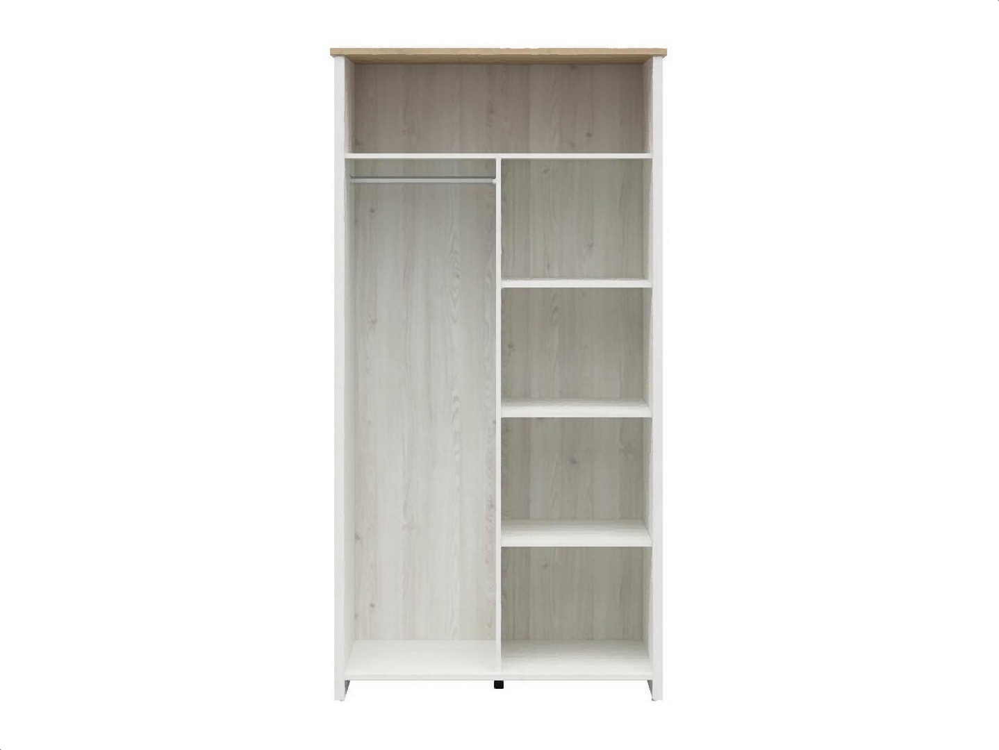 BRW - Szafa dwudrzwiowa Loksa - 101cm - sosna andersen biała - dąb grandson - (4) Szafa dwudrzwiowa Loksa