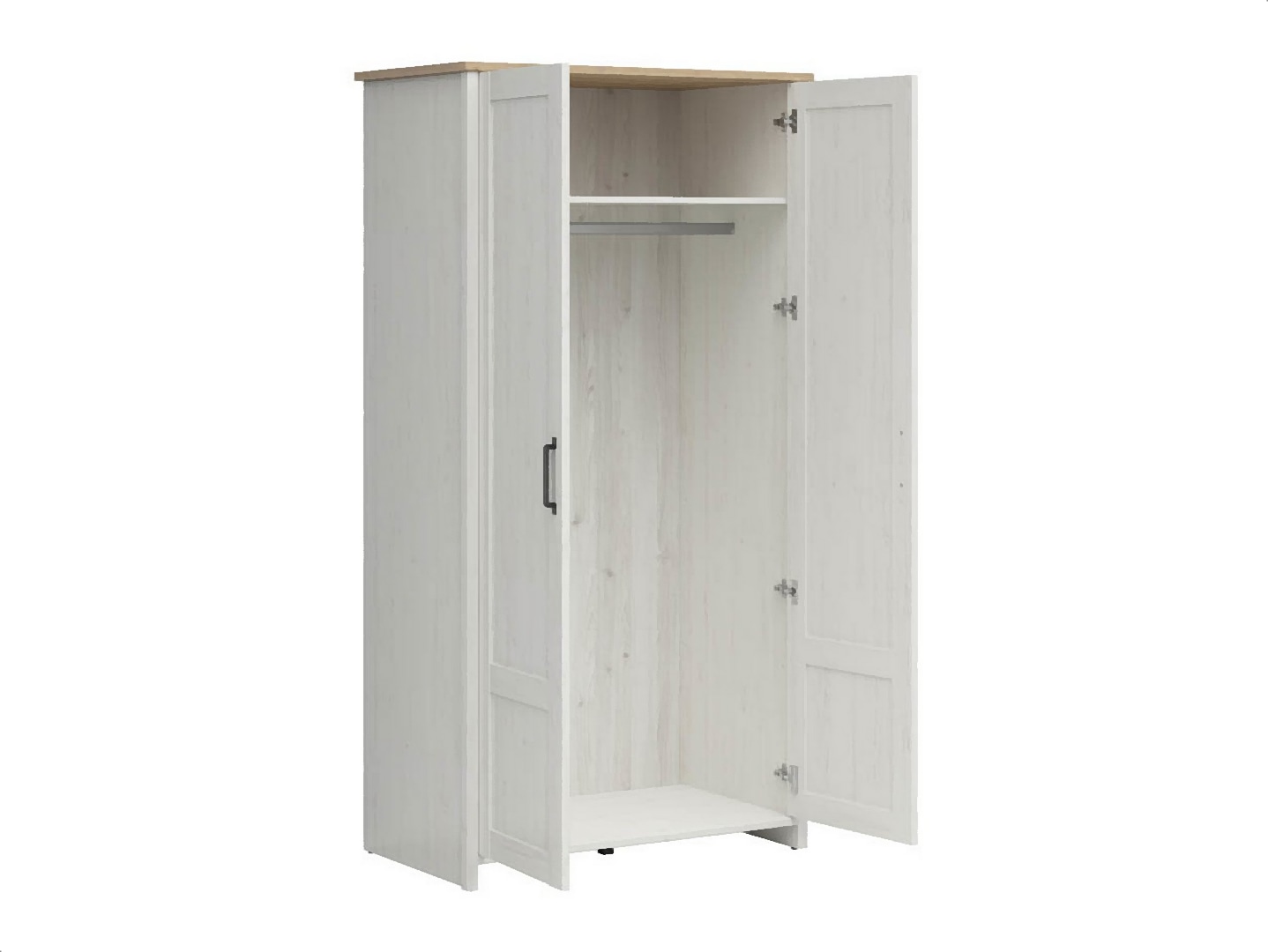 BRW - Szafa dwudrzwiowa Loksa - 101cm - sosna andersen biała - dąb grandson - (7) Szafa dwudrzwiowa Loksa