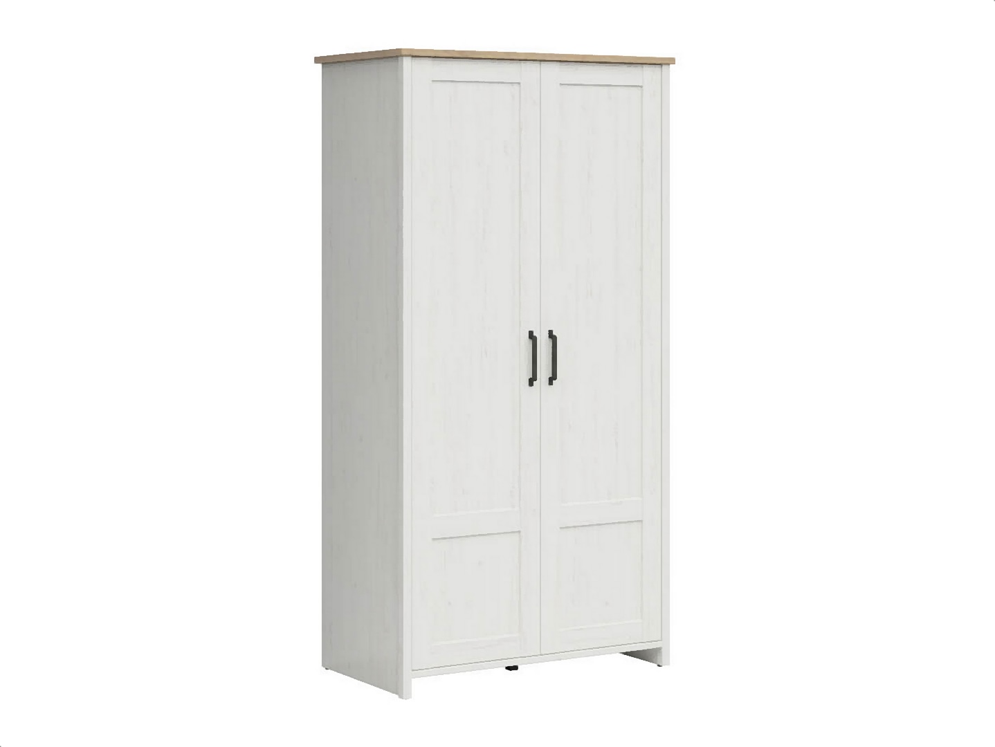 BRW - Szafa dwudrzwiowa Loksa - 101cm - sosna andersen biała - dąb grandson - (9) Szafa dwudrzwiowa Loksa